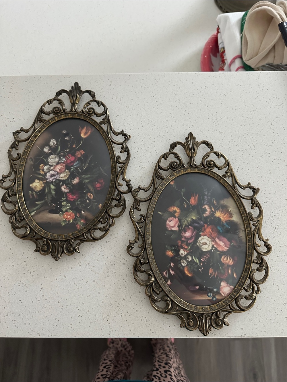 Vintage Brass Oval floral  Convex